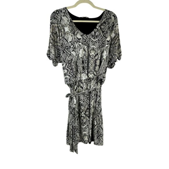INC International Concepts Dress XXL Black White Snake Blouson Knee Stretch Work - Picture 1 of 5